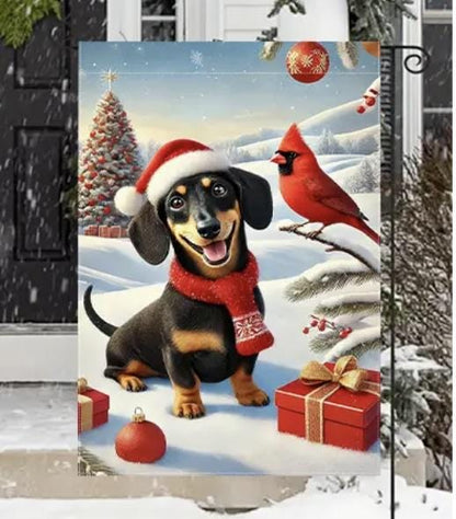 Dachshund Christmas Garden Flag
