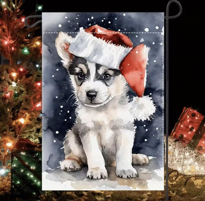 Christmas Husky Garden Flag