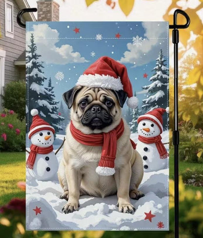 Christmas Pug Garden Flag