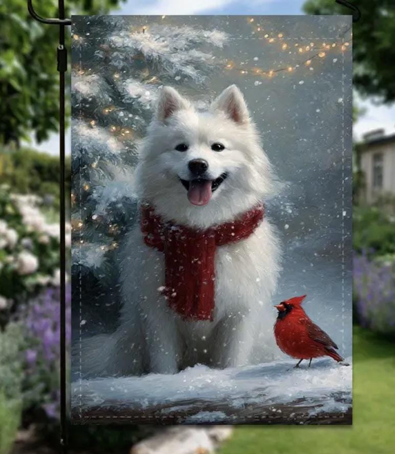 Christmas American Eskimo Garden Flag