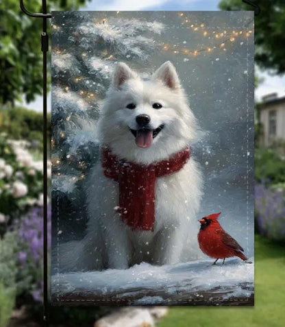 Christmas American Eskimo Garden Flag