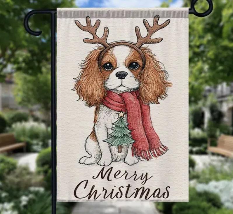 Christmas Cavalier King Charles Spaniel Garden Flag