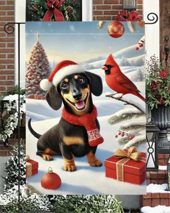 Dachshund Christmas Garden Flag